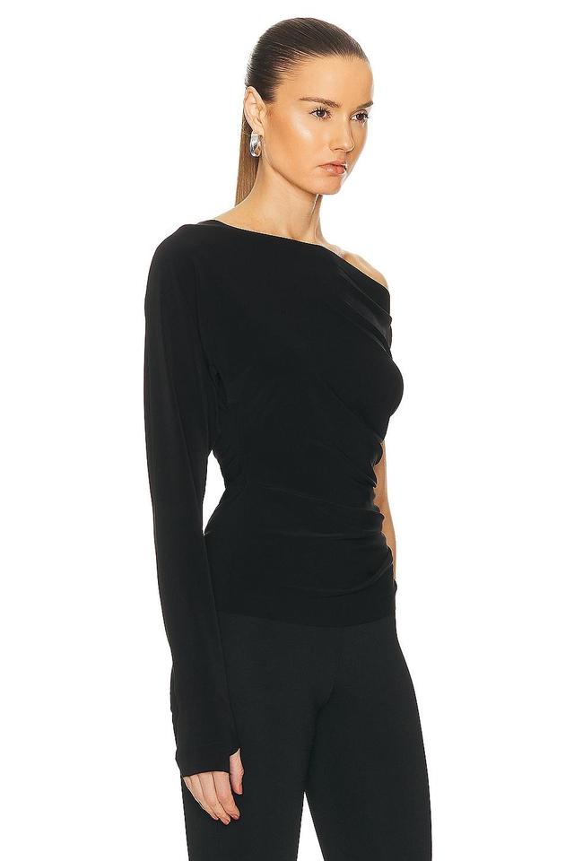 Norma Kamali One Sleeve Drop Shoulder Side Drape Top Size S, M, XL. Product Image