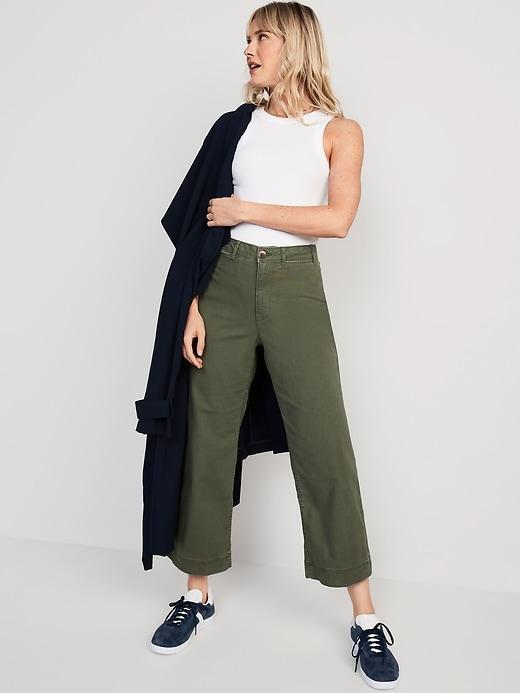 High-Waisted Crop Chino Wide-Leg Pants Product Image