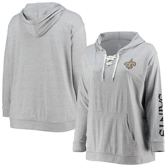 Womens Fanatics Branded Heathered Gray New Orleans Saints Plus Size Lace-Up Pullover Hoodie Product Image