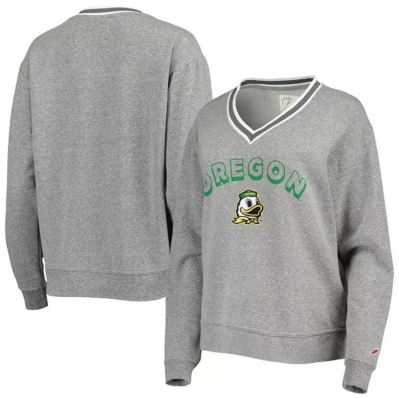 Womens League Collegiate Wear Heathered Gray Oregon Ducks Victory Springs Tri-Blend V-Neck Pullover Sweatshirt Product Image