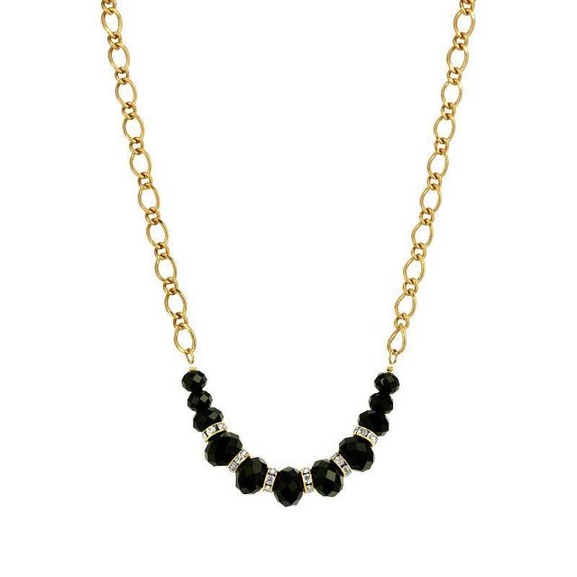 1928 Gold Tone Crystal & Black Bead Necklace, Womens Product Image