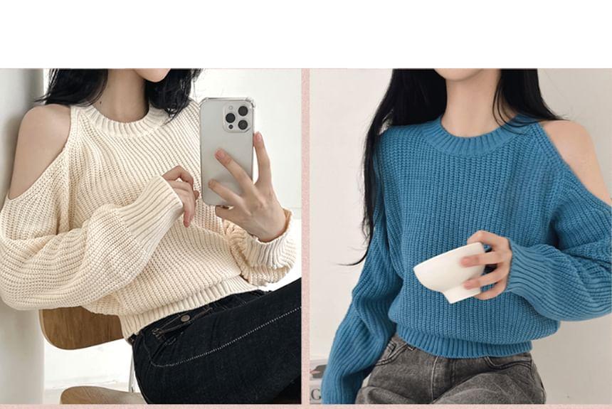 Plain Cold-Shoulder Sweater Product Image