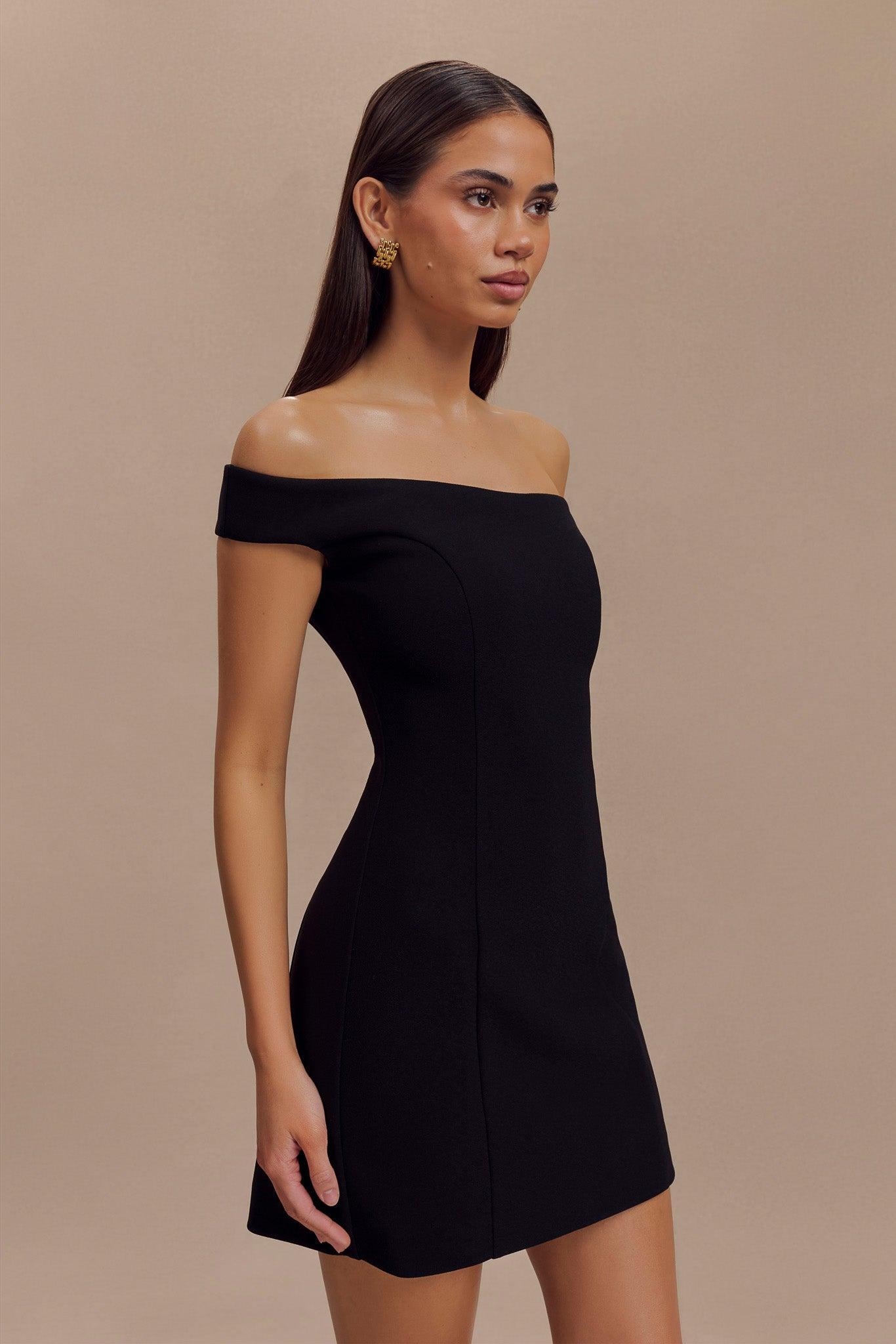 Cassidy Crepe Off Shoulder Mini Dress - Black Product Image