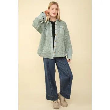 Green Oversized Quilted Cozy Shacket Jacket Female Product Image