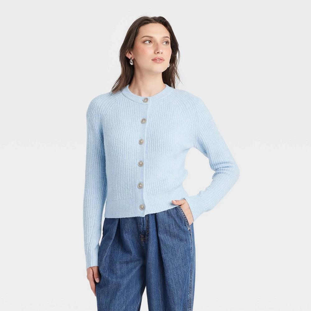 Womens Cozy Knit Button-Front Cardigan - Universal Thread Blue M Product Image