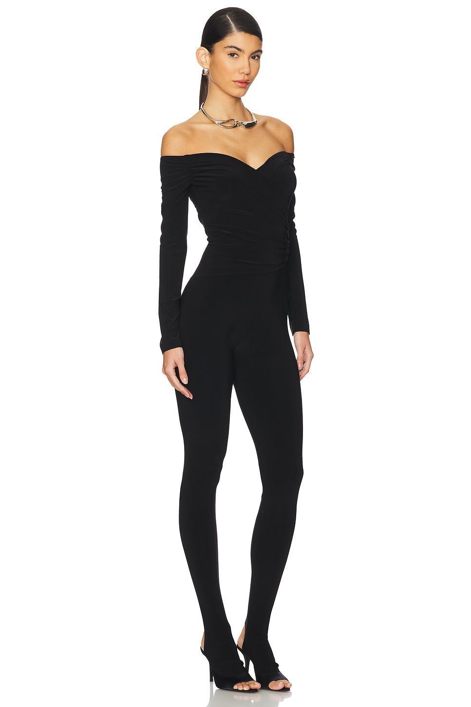 Off Shoulder Sweetheart Catsuit With Footie Norma Kamali Product Image