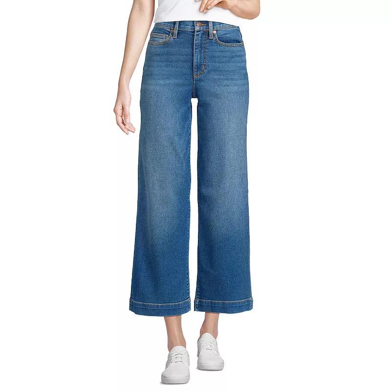 Petite Lands End Recover High Rise Wide Leg Crop Jeans, Womens Blue Tide Blue Product Image