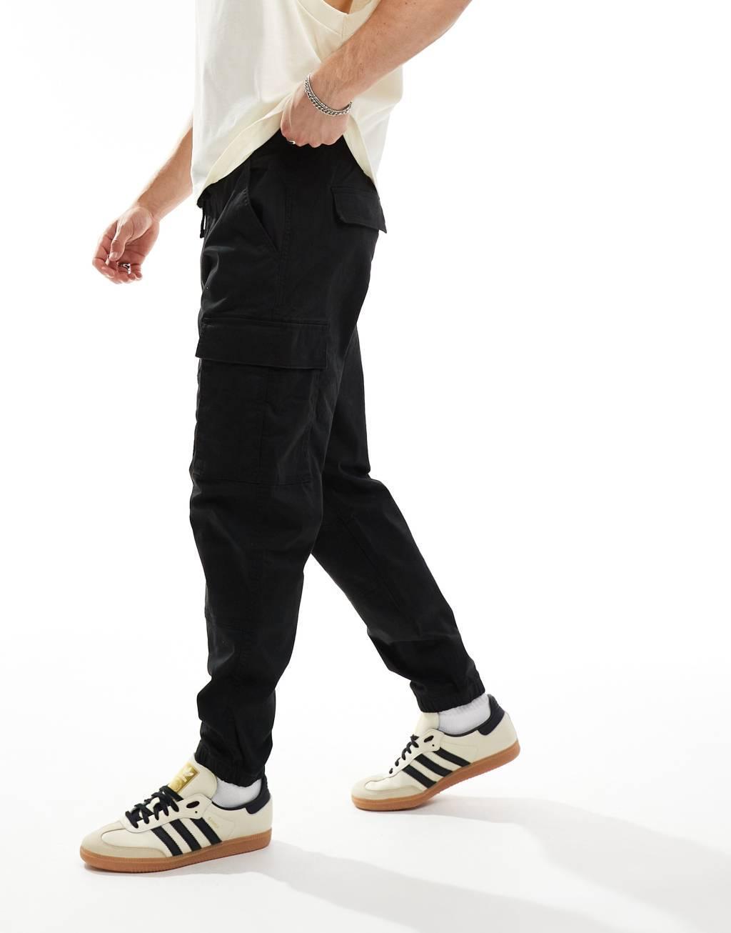 Pull&Bear basic cargo pants in black Product Image