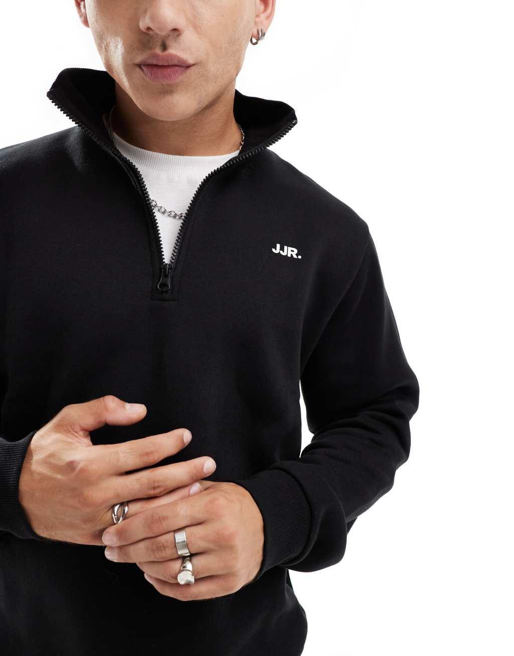 JJ Rebel half zip sweatshirt with small chest logo in black Product Image