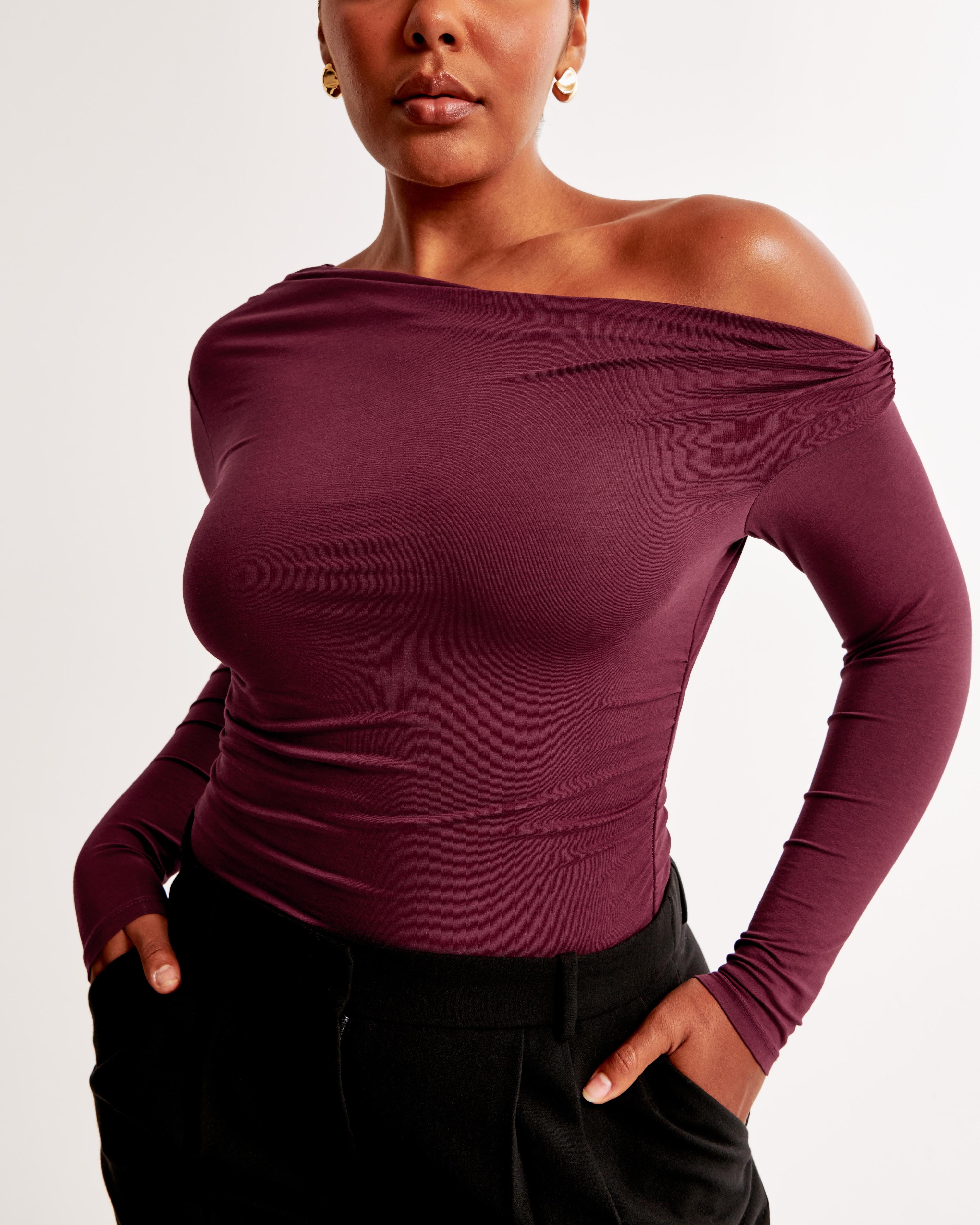 Long-Sleeve Off-The-Shoulder Draped Top Product Image