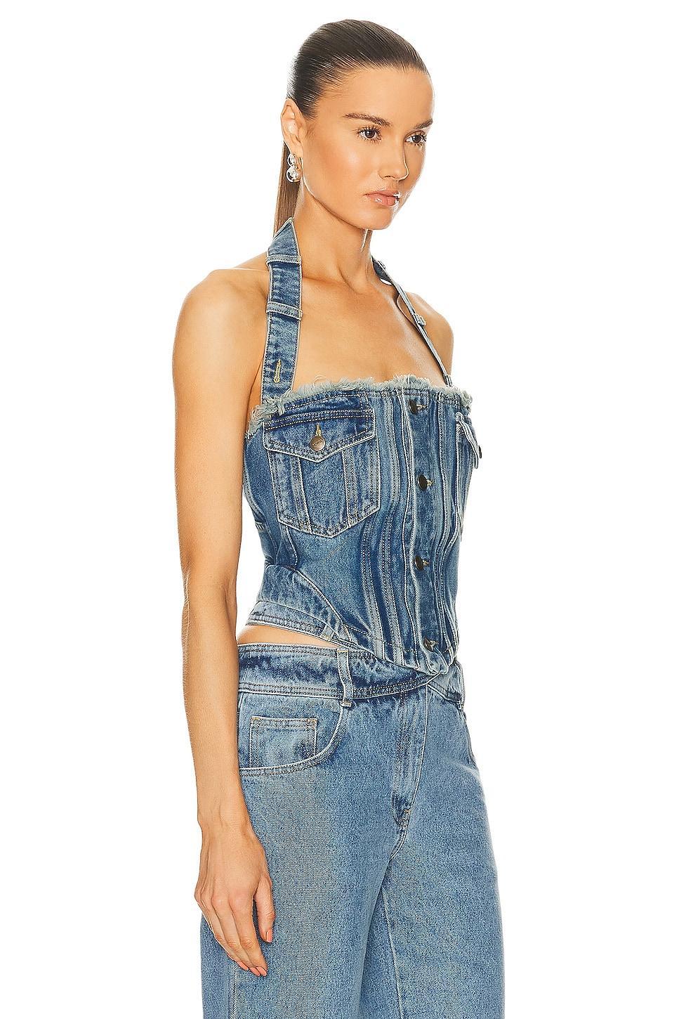 MONSE Deconstructed Halter Denim Bustier Top Product Image