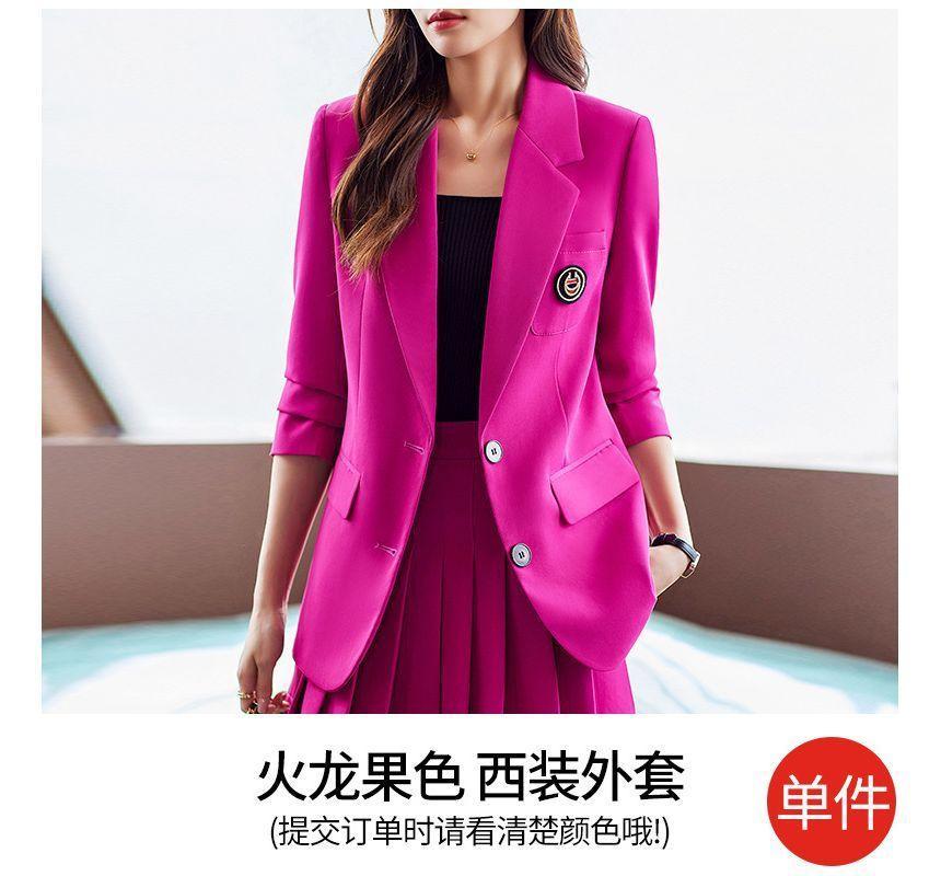 Lapel Collar Plain Single Breasted Blazer / High Rise Plain Slacks / Mini Pleated Skirt / Set Product Image