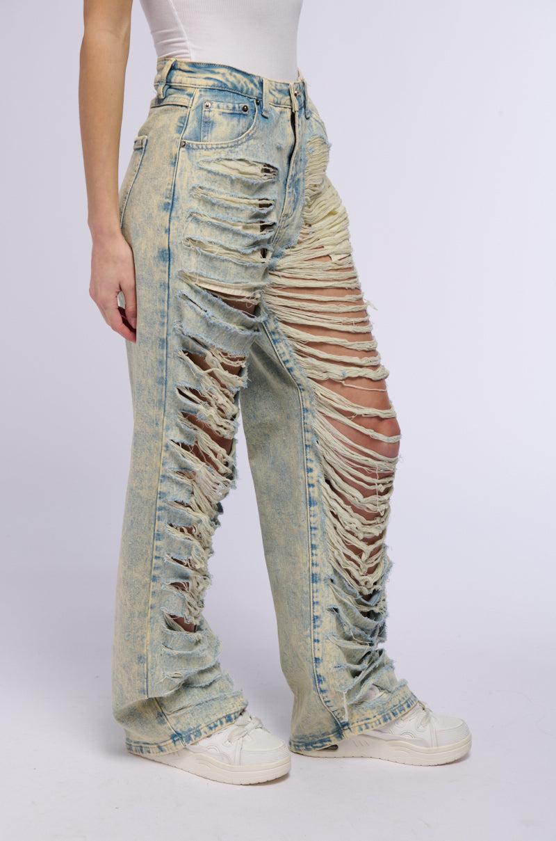 OVER IT DISTRESSED HIGH RISE JEANS Product Image