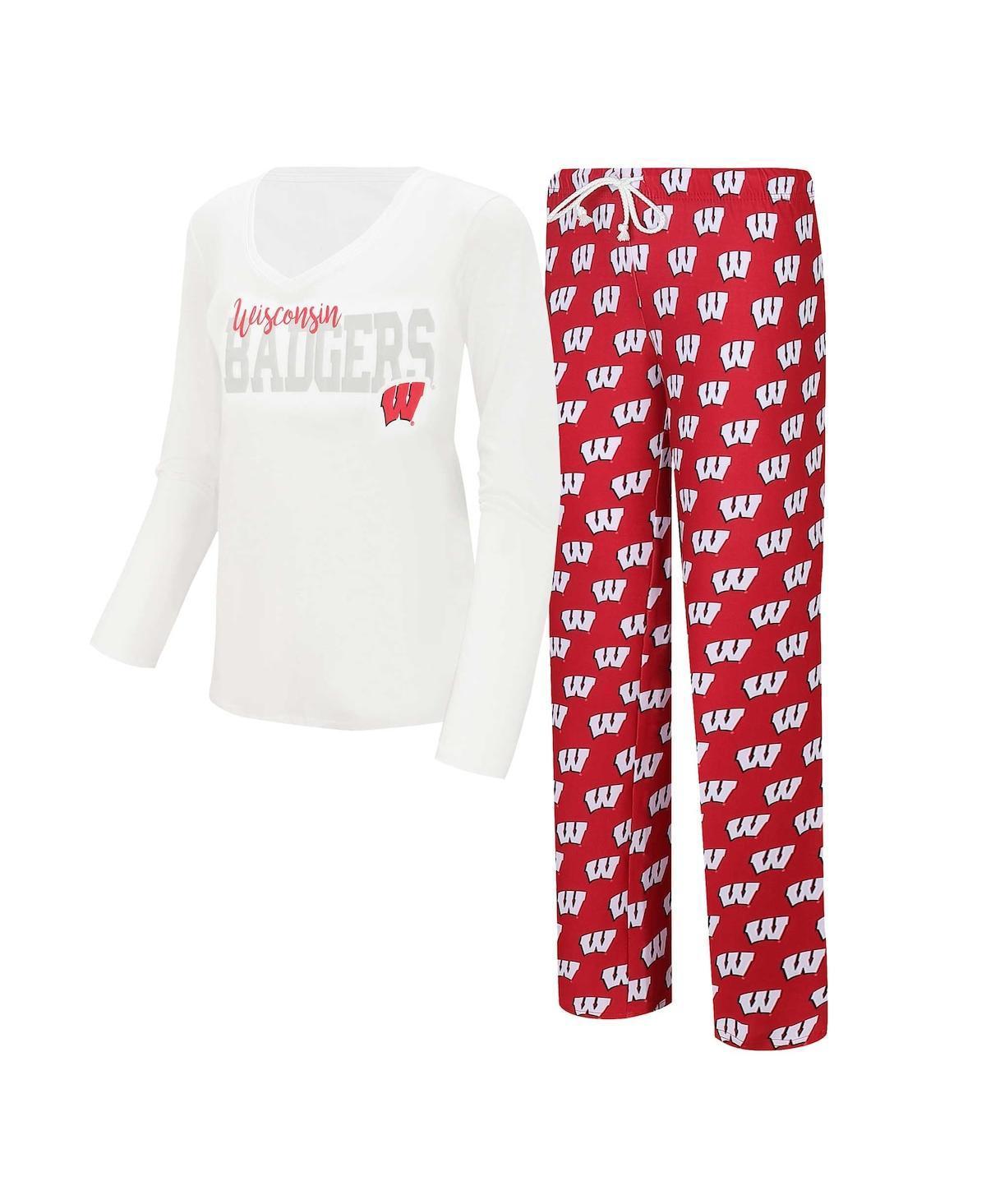 Womens Concepts Sport White Wisconsin Badgers Long Sleeve V-Neck T-shirt and Gauge Pants Sleep Set - White Product Image