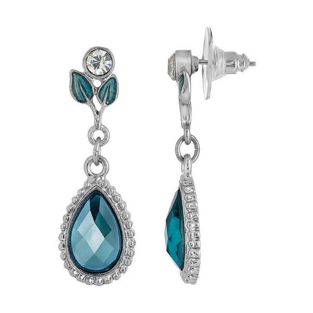 1928 Silver Tone Blue Leaf Teardrop Earrings, Womens Product Image