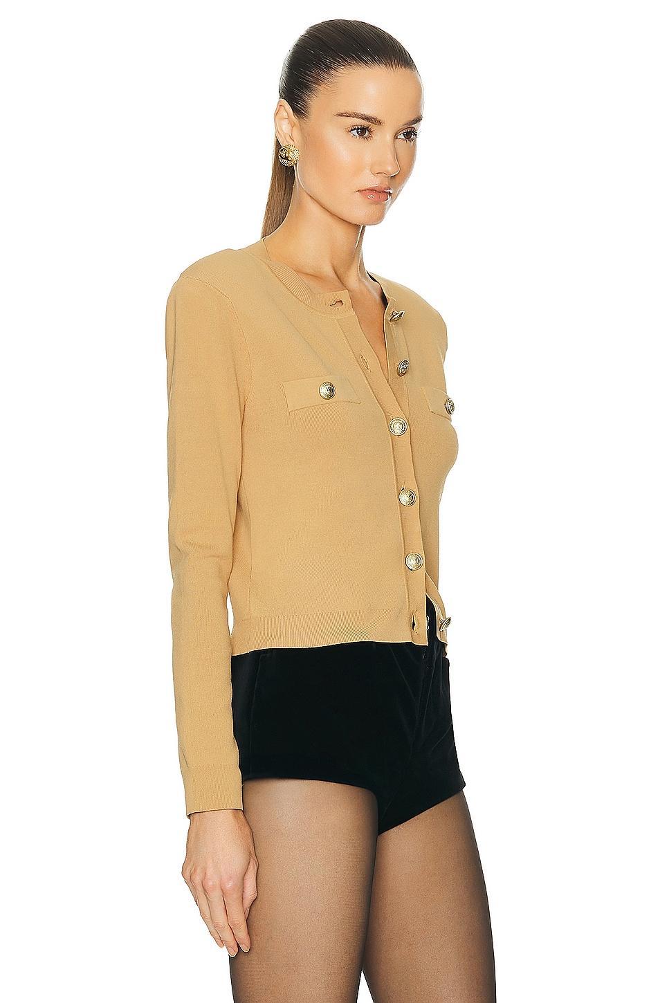 L'AGENCE Toulouse Cropped Cardi in Tan. Size M. Product Image