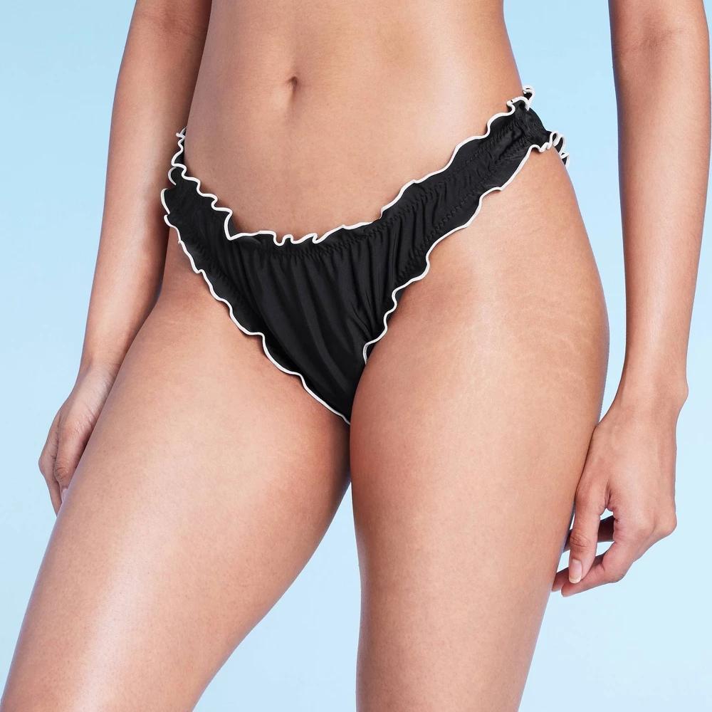 Womens Contrast Stitch Cheeky High Leg Ruffle Bikini Bottom - Wild Fable XXS Product Image