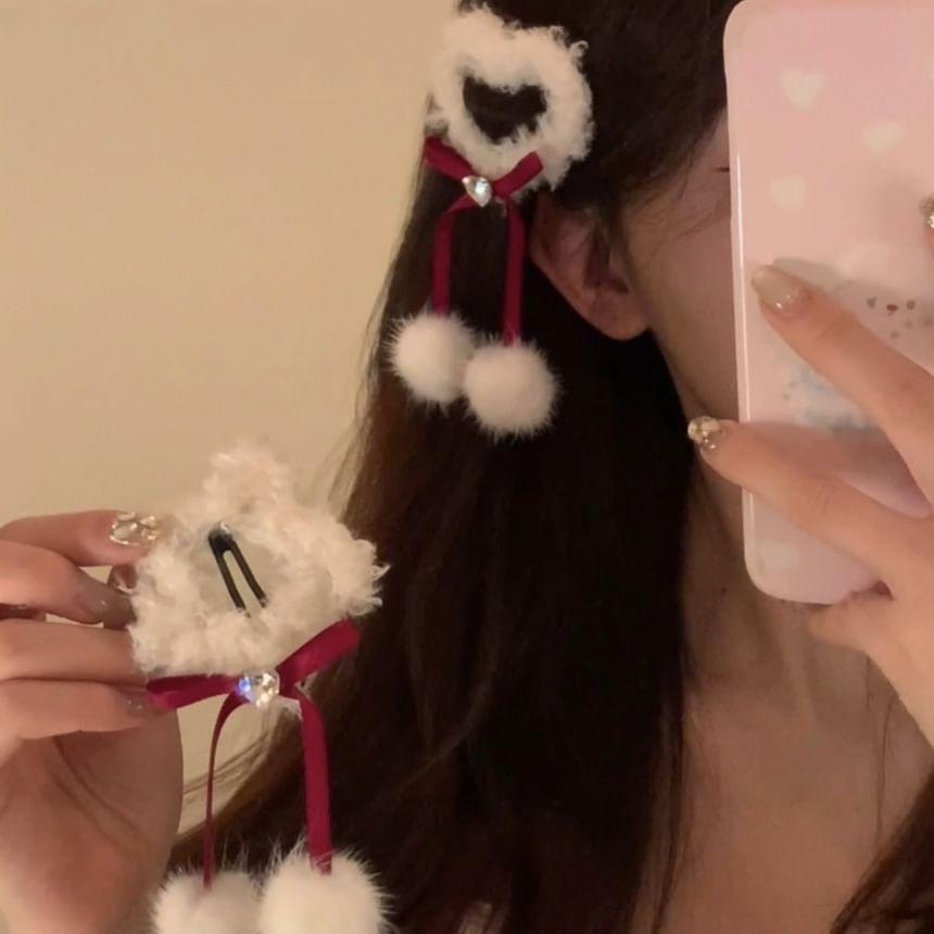 Star /  Heart Pom Pom Ribbon Hair Clip Product Image