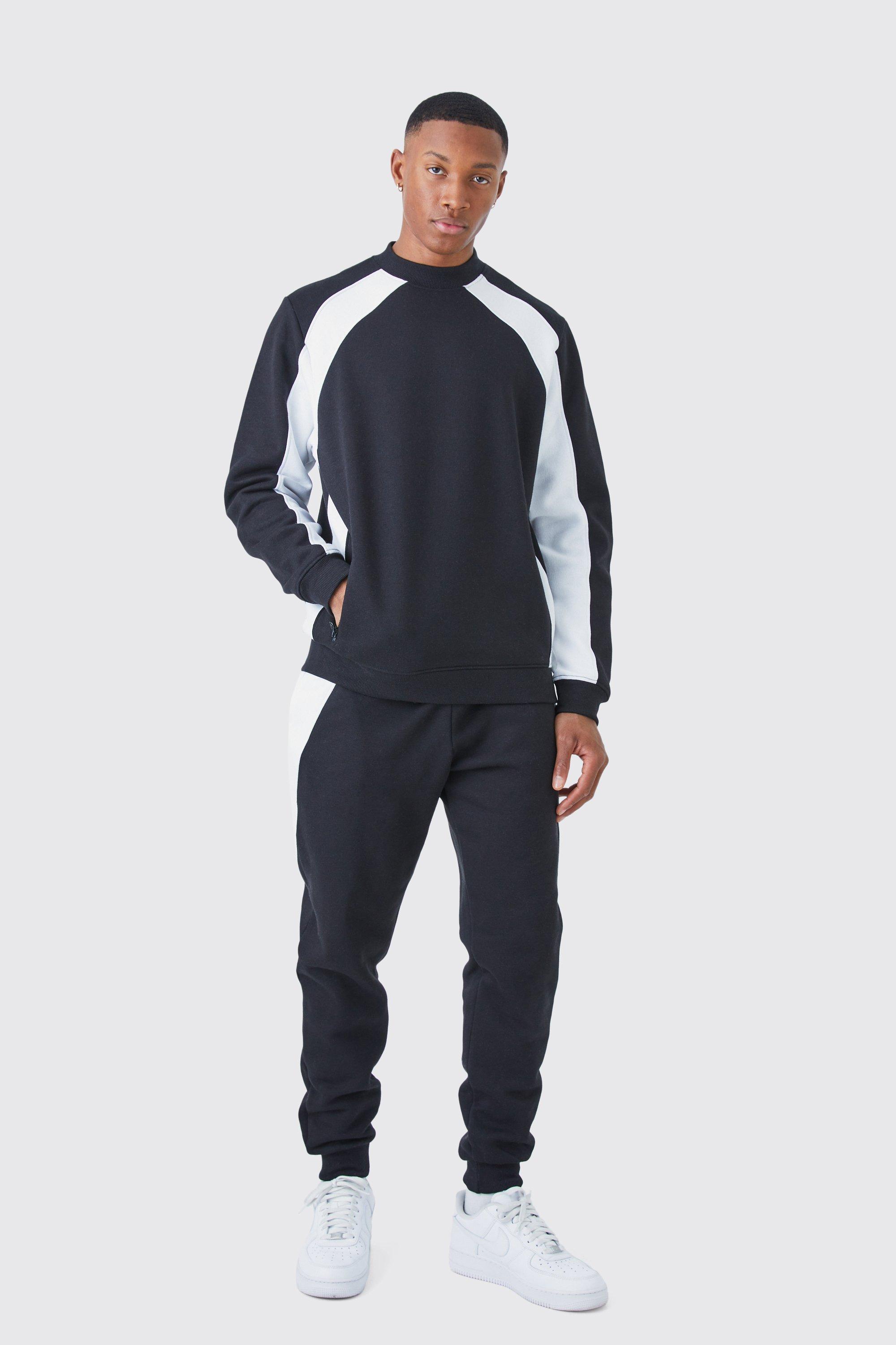 Mens White Zip Detail Colour Block Sweatshirt Tracksuit, White product image