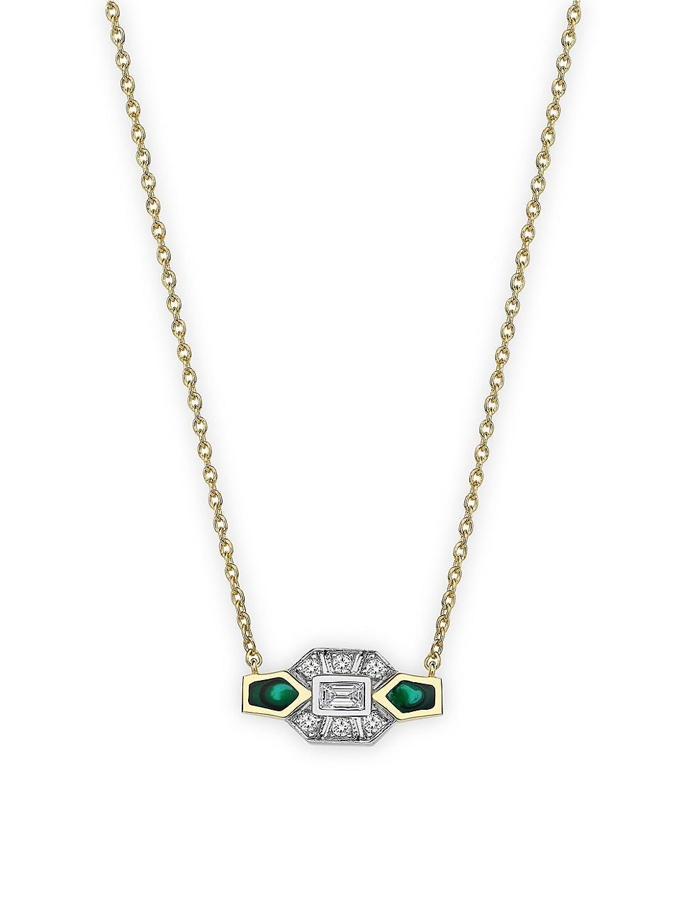 Womens Reflection 14K Yellow Gold, 0.14 TCW Diamond, & Malachite Pendant Necklace Product Image