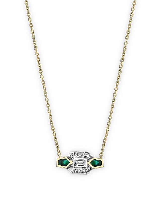 Womens Reflection 14K Yellow Gold, 0.14 TCW Diamond, & Malachite Pendant Necklace Product Image