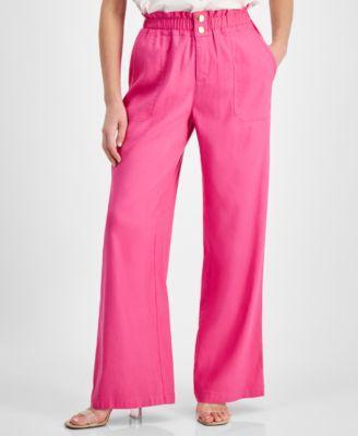 Petite Linen-Blend Paperbag-Waist Pants, Created for Macy's Product Image