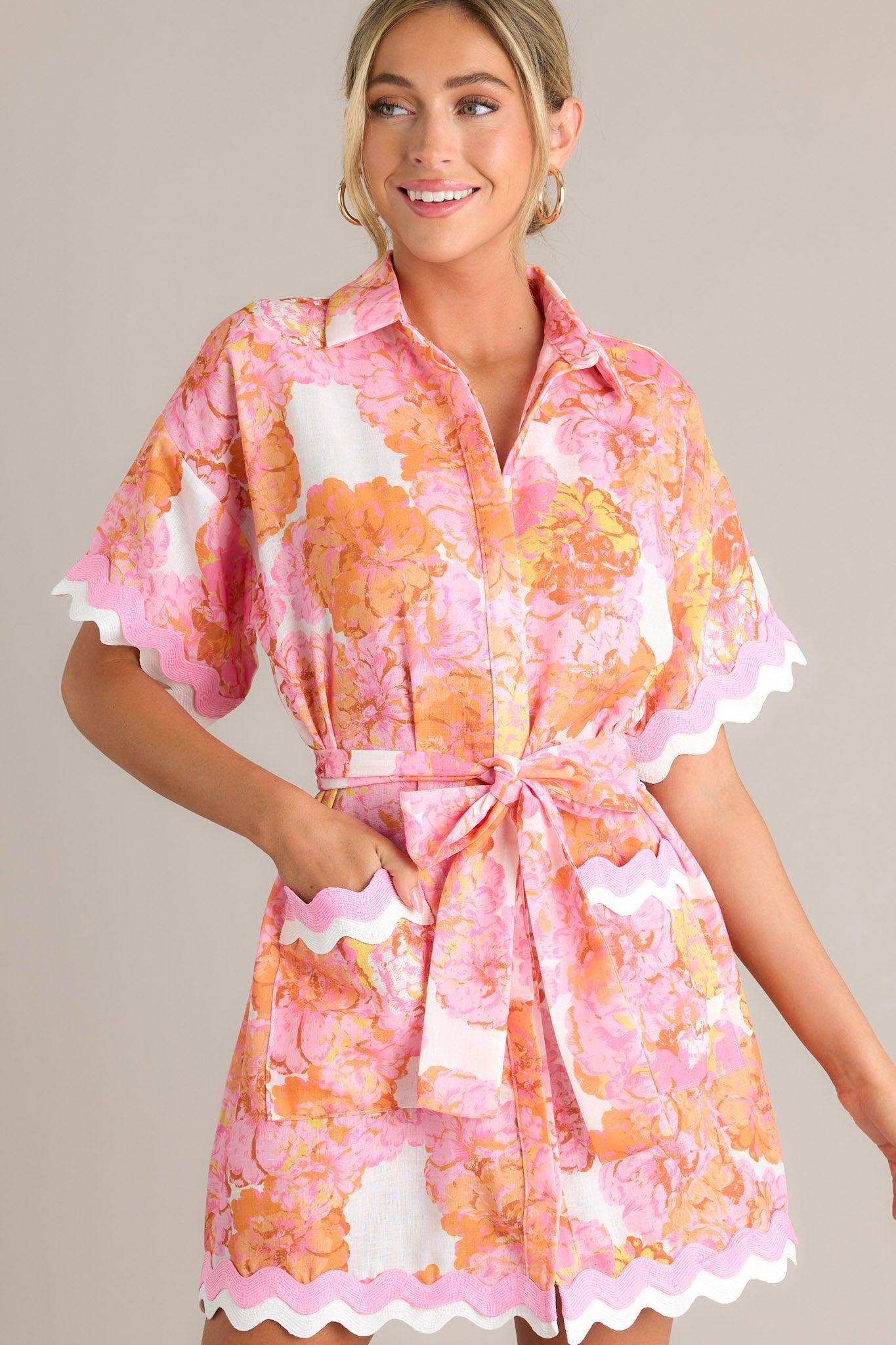 Long Time Love Light Pink Floral Mini Shirt Dress Product Image