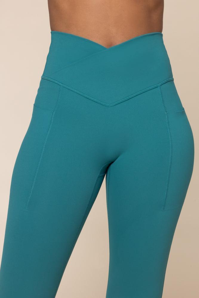 Crisscross Hourglass® Flared Leggings with Pockets - Emerald Product Image