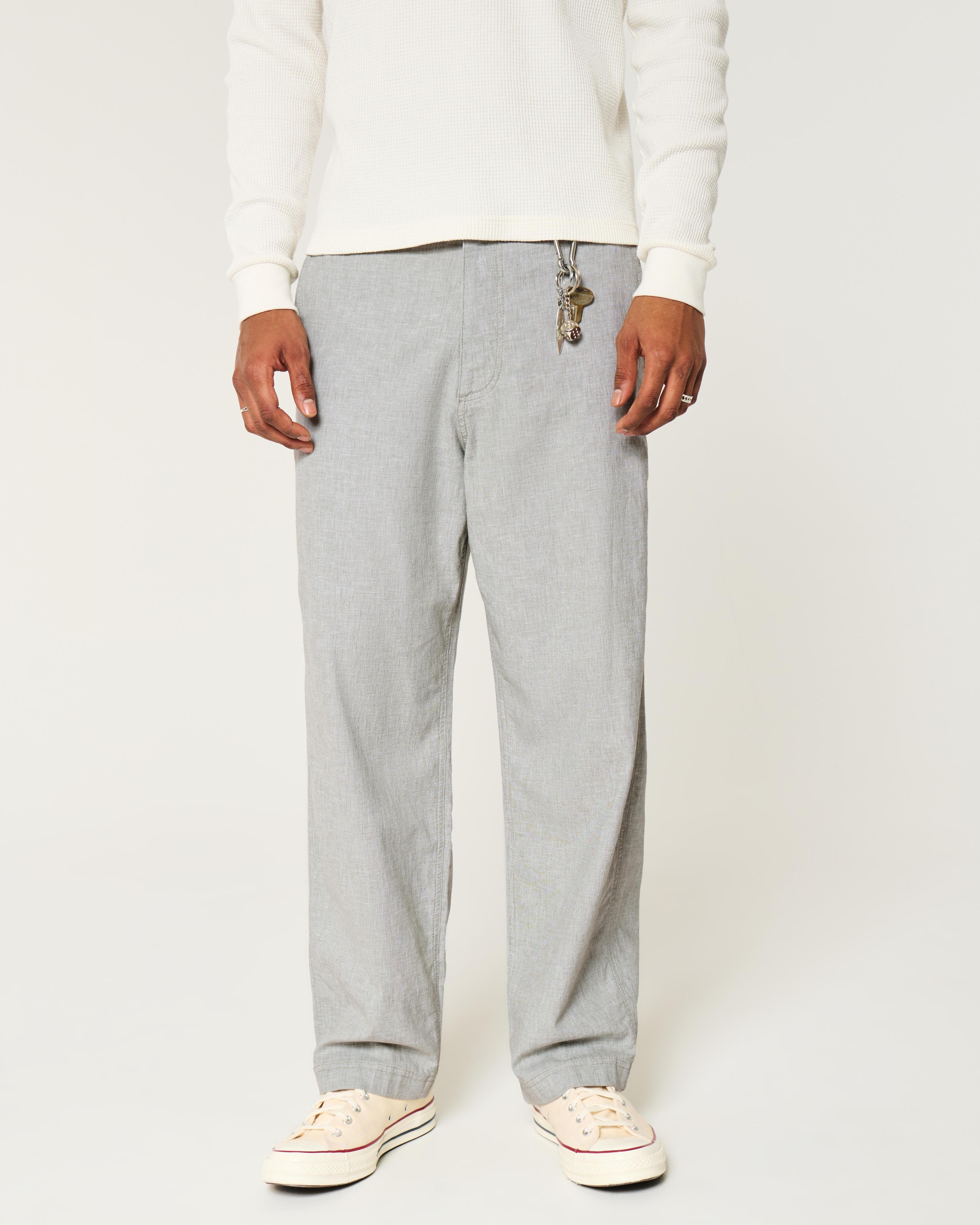 Linen-Blend Flex-Waist Baggy Pants Product Image