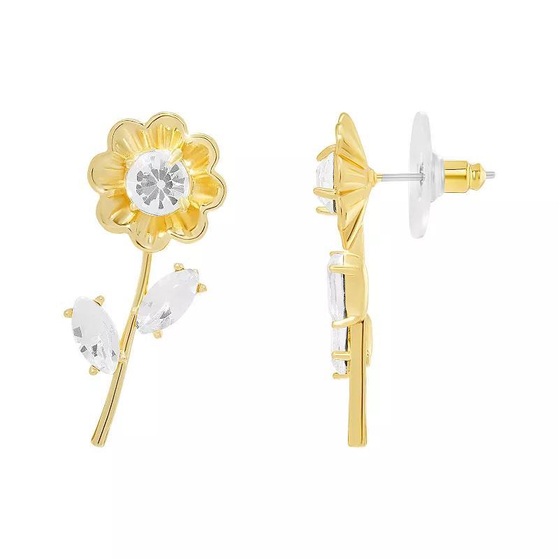 Emberly Round And Marquise Cut Glass Stones Flower Earrings, Womens, Yellow Gold Tone Product Image