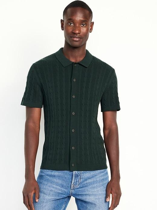 Button-Down Cable-Knit Sweater Product Image