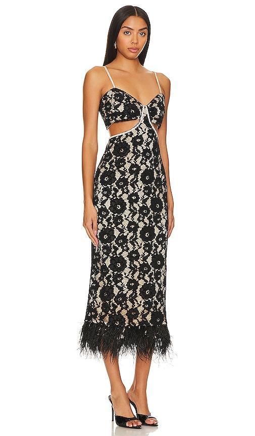 LIKELY Sarah Cutout Lace Feather Trim Maxi Dress Product Image