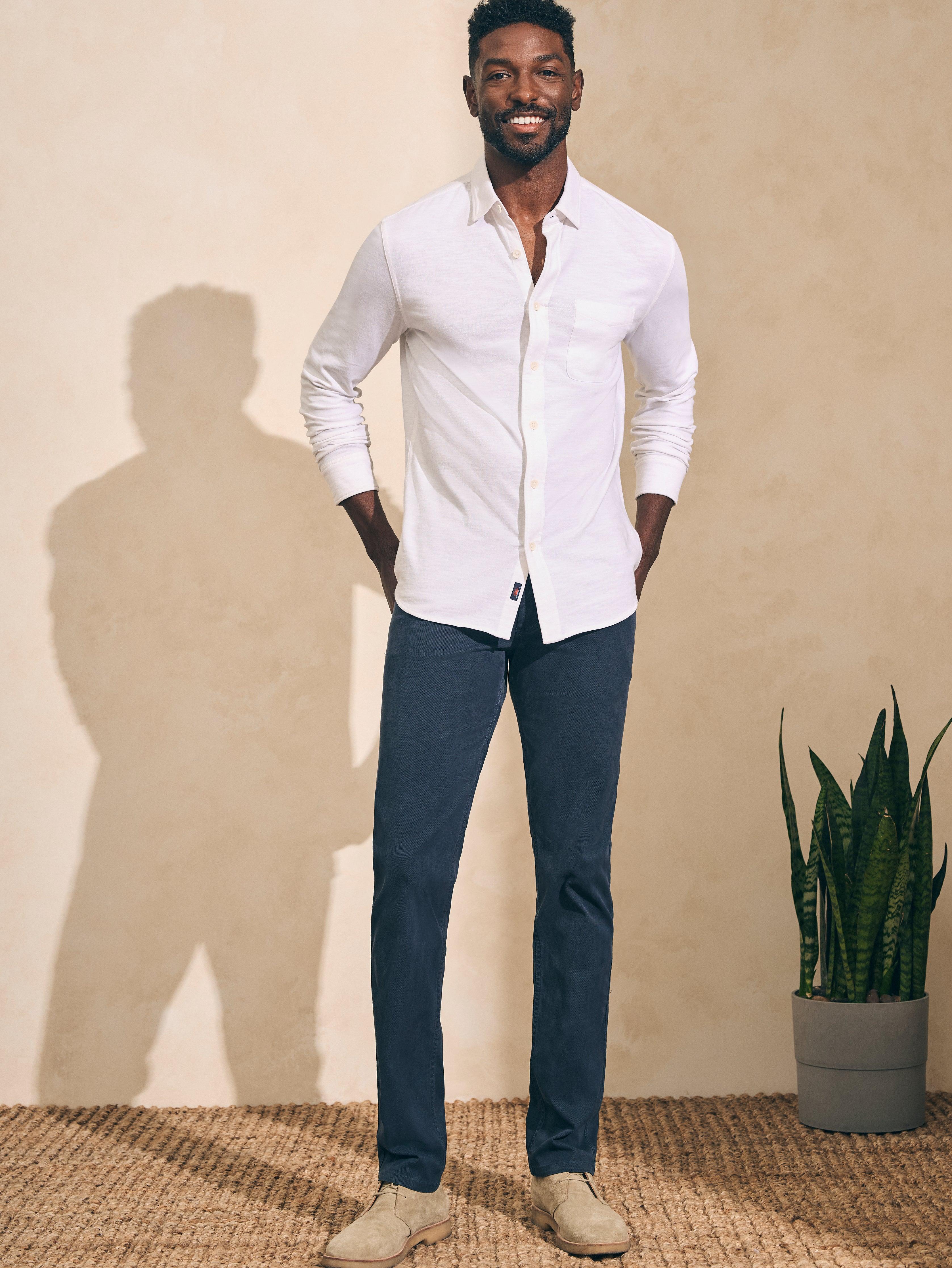 Sunwashed Knit Shirt (Single Pocket) (Tall) - White Male Product Image