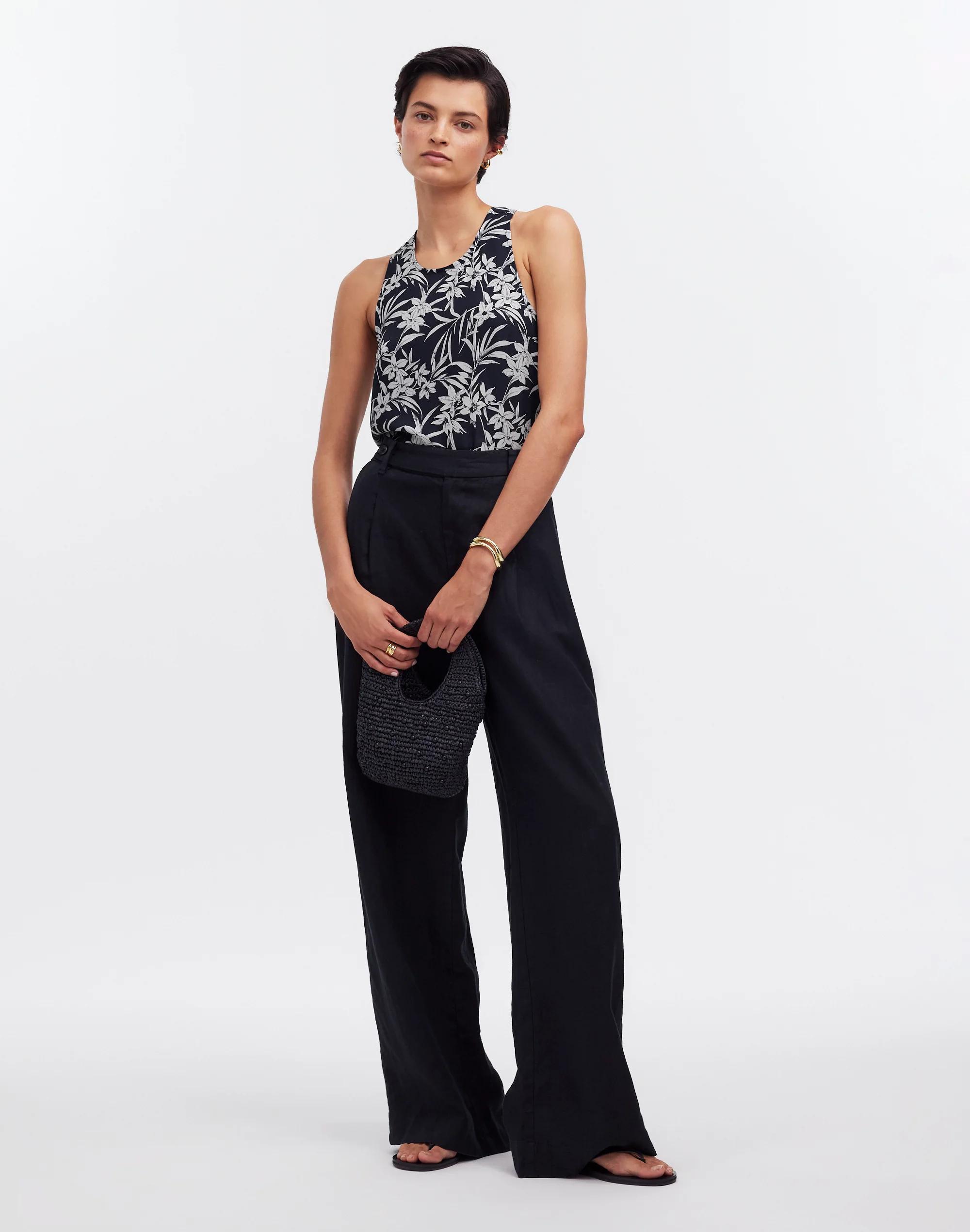 Crisscross-Back Sleeveless Top in Floral Cupro-Blend Product Image