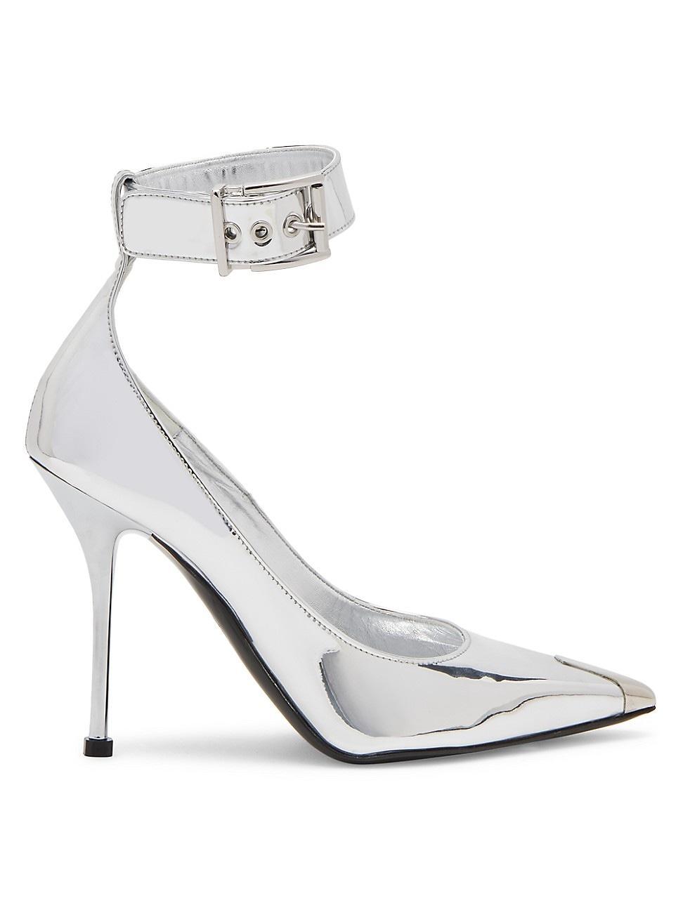 Womens Buckle Ankle Strap Metallic Pumps product image