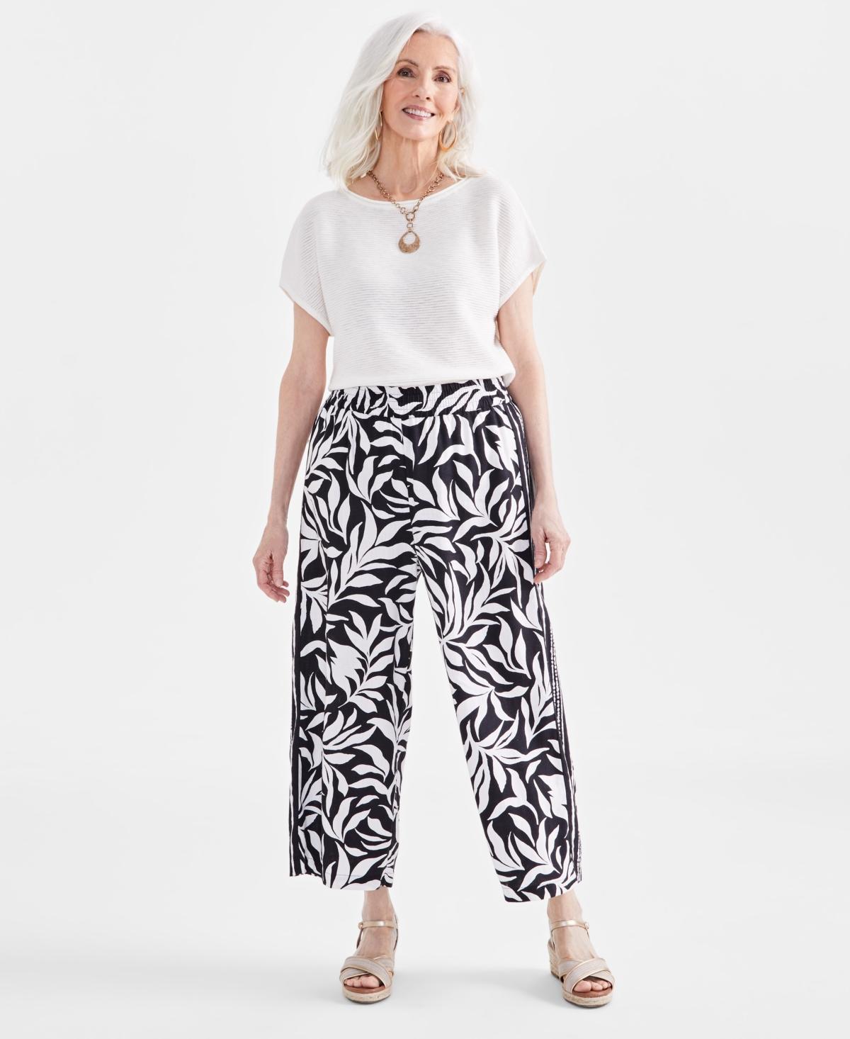 Style & Co Womens Printed Linen Blend Cropped Wide-Leg Pants, Created for Macys Product Image