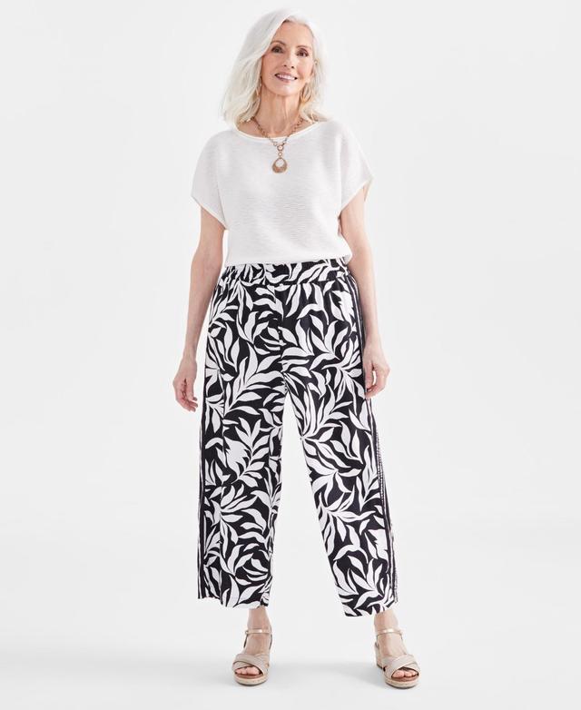 Women's Printed Linen Blend Cropped Wide-Leg Pants, Created for Macy's  Product Image