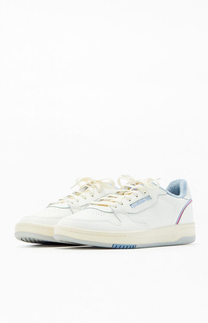 Reebok Women's White & Blue Phase Court Sneakers in White/Blue - Product Image