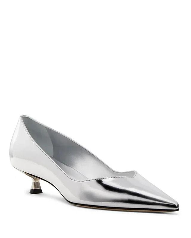 Eva Metallic Kitten-heel Pumps In Silver Product Image