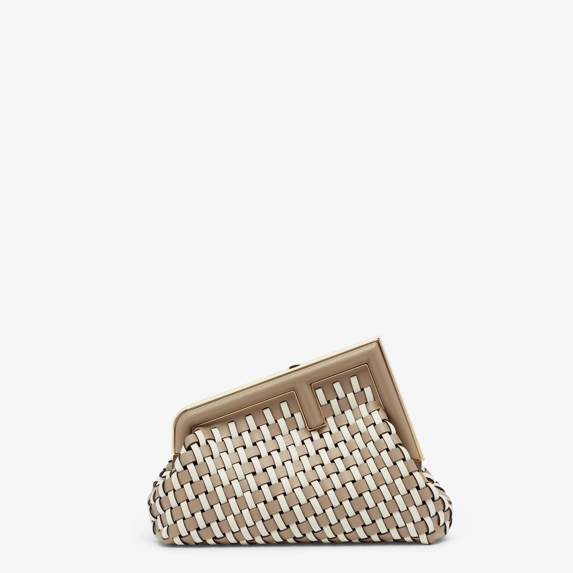 Fendi First SmallDove gray and white interlaced leather bag Product Image