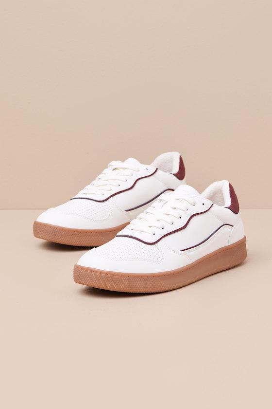 Callam White and Red Color Block Lace-Up Sneakers Product Image