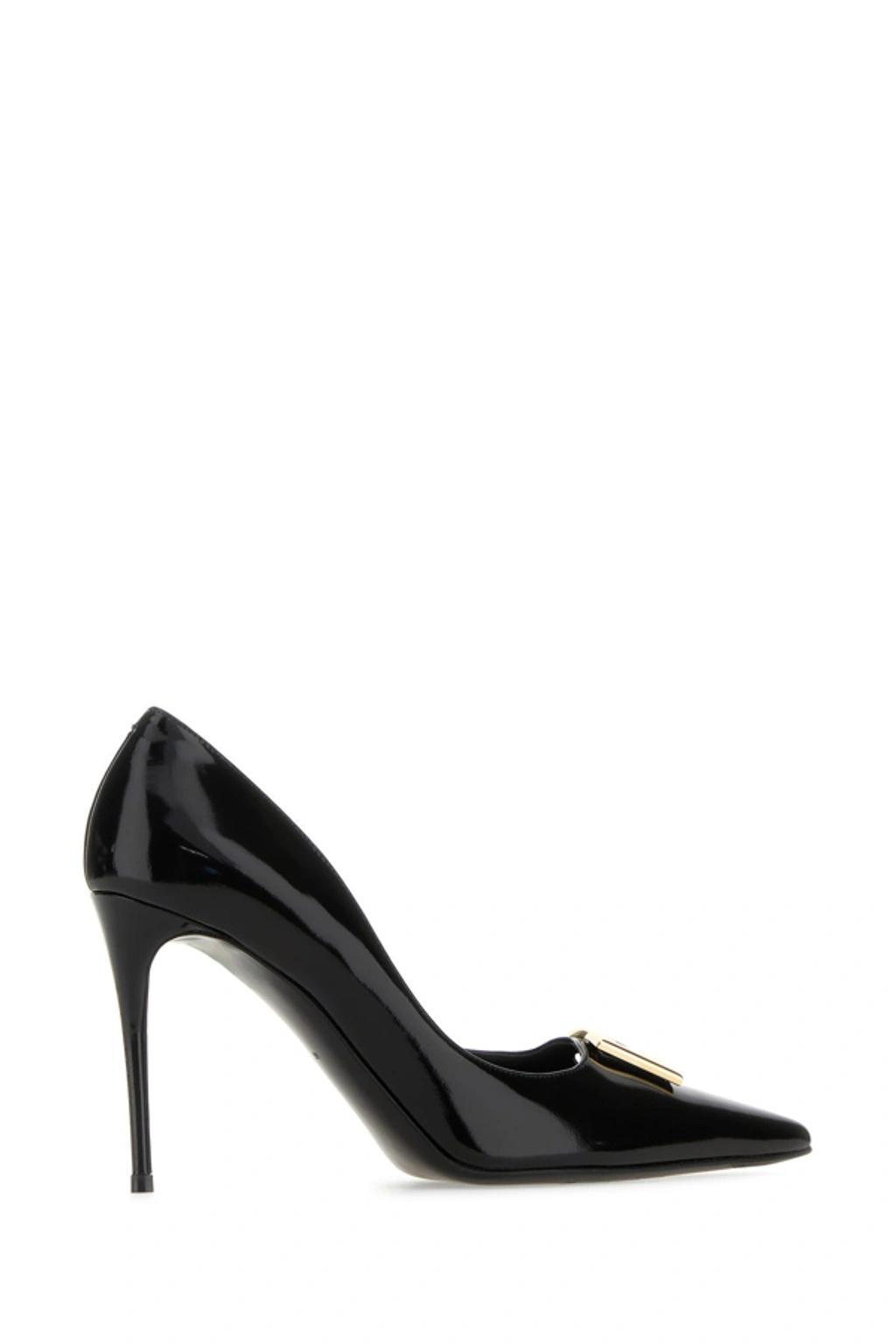 DOLCE & GABBANA Italian Heel Pointed Leather Pumps In Black Product Image