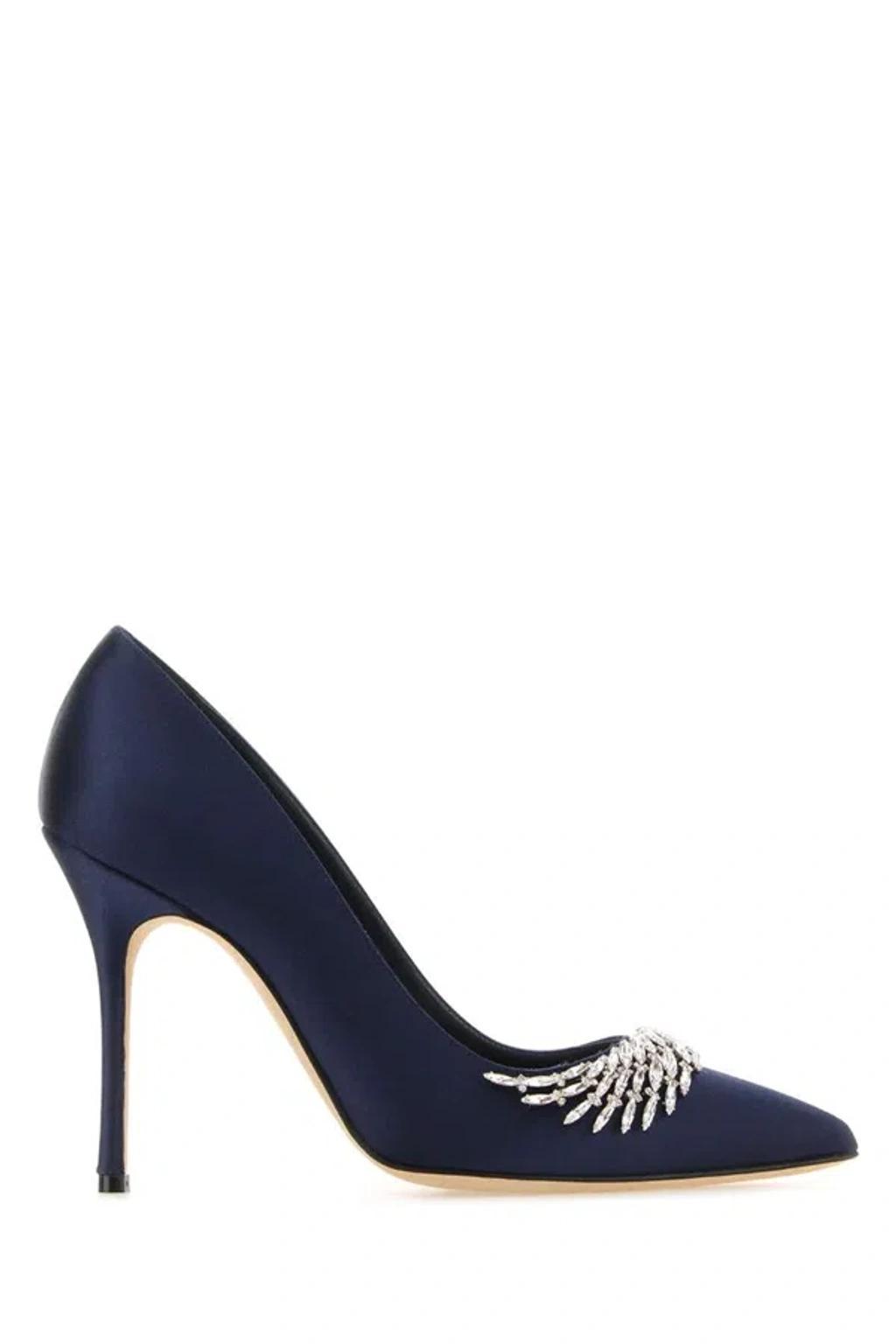 105mm Pluma Satin Pumps In Navy Product Image