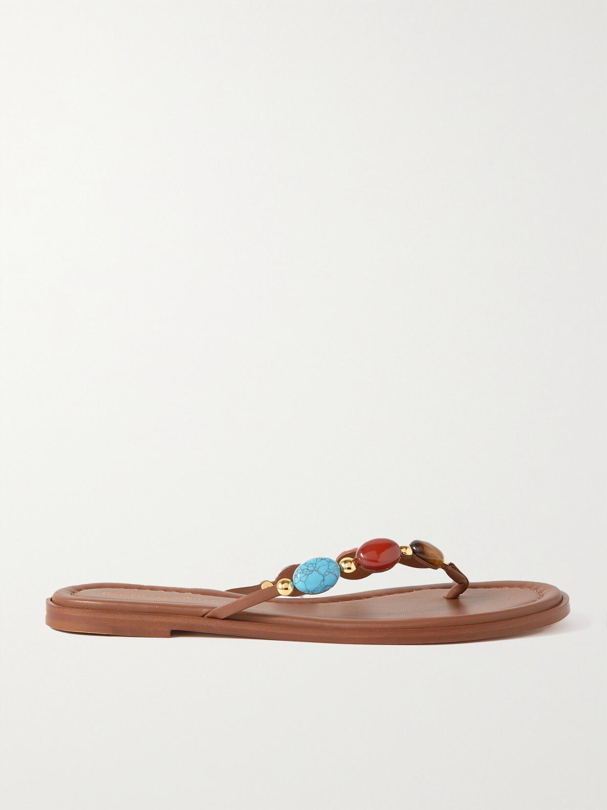 GIANVITO ROSSI Embellished Leather Flip Flops In Brown Product Image