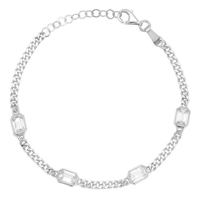 Sunkissed Sterling Cubic Zirconia Curb Chain Bracelet, Womens Silver Tone Product Image