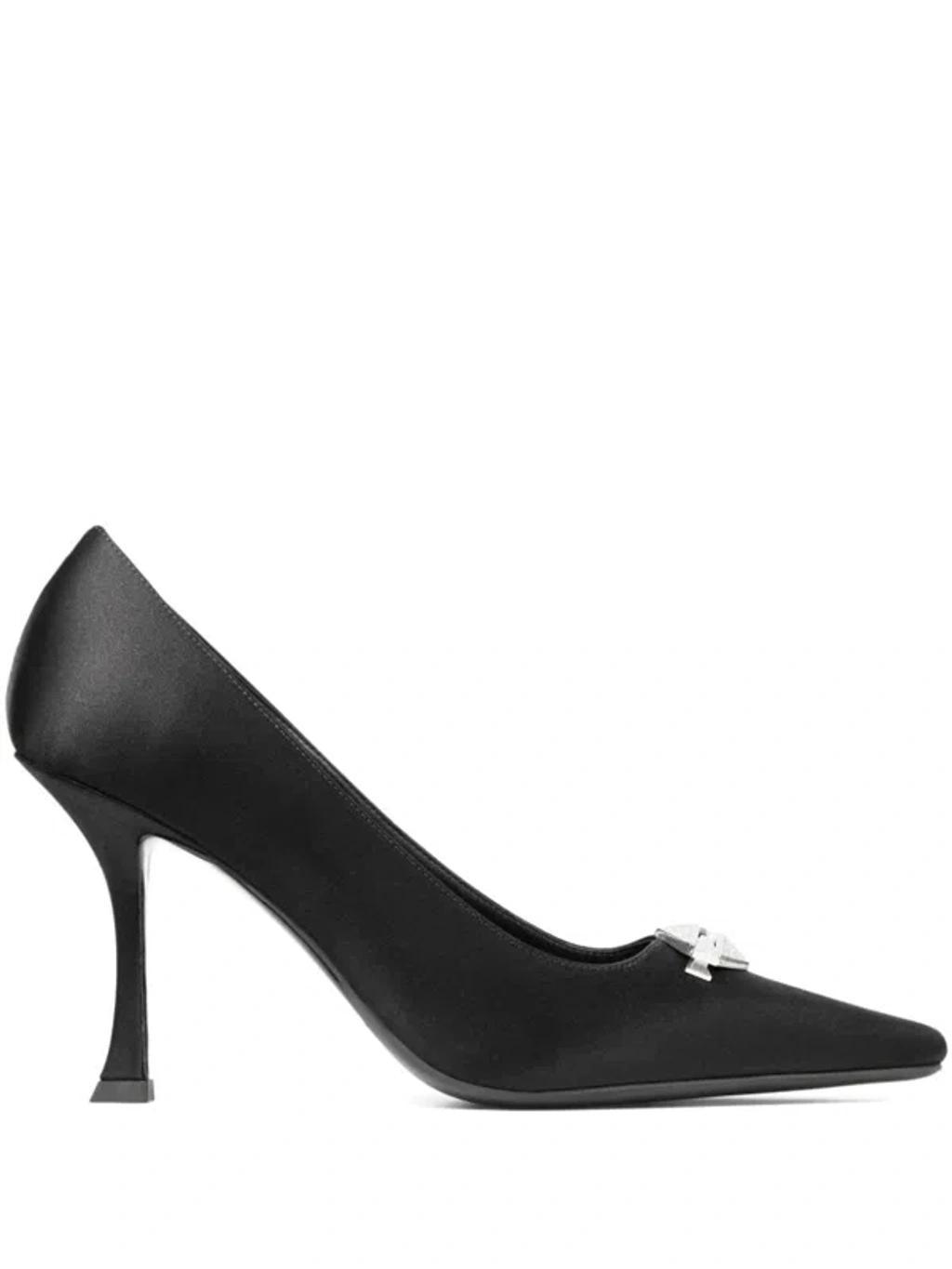 JIMMY CHOO Ryker 90 Embellished Satin Pumps In Black/crystal Product Image