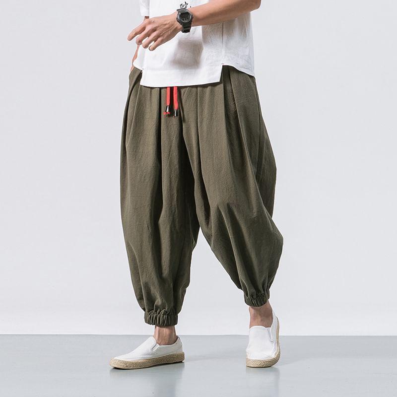 Drawstring Waist Plain Harem Pants Product Image