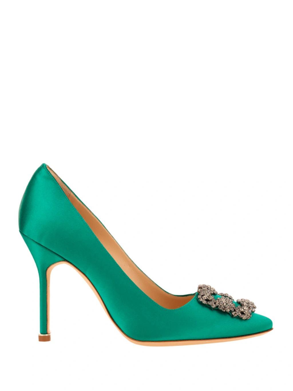 Hangisi 90 Emerald Satin Pumps In Green Product Image