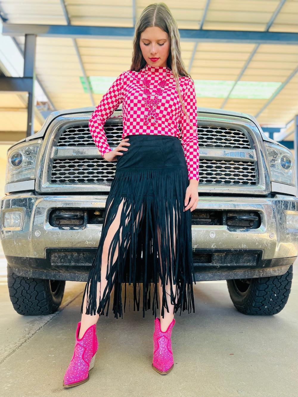 Rodeo Queen Suede Fringe Skirt Product Image