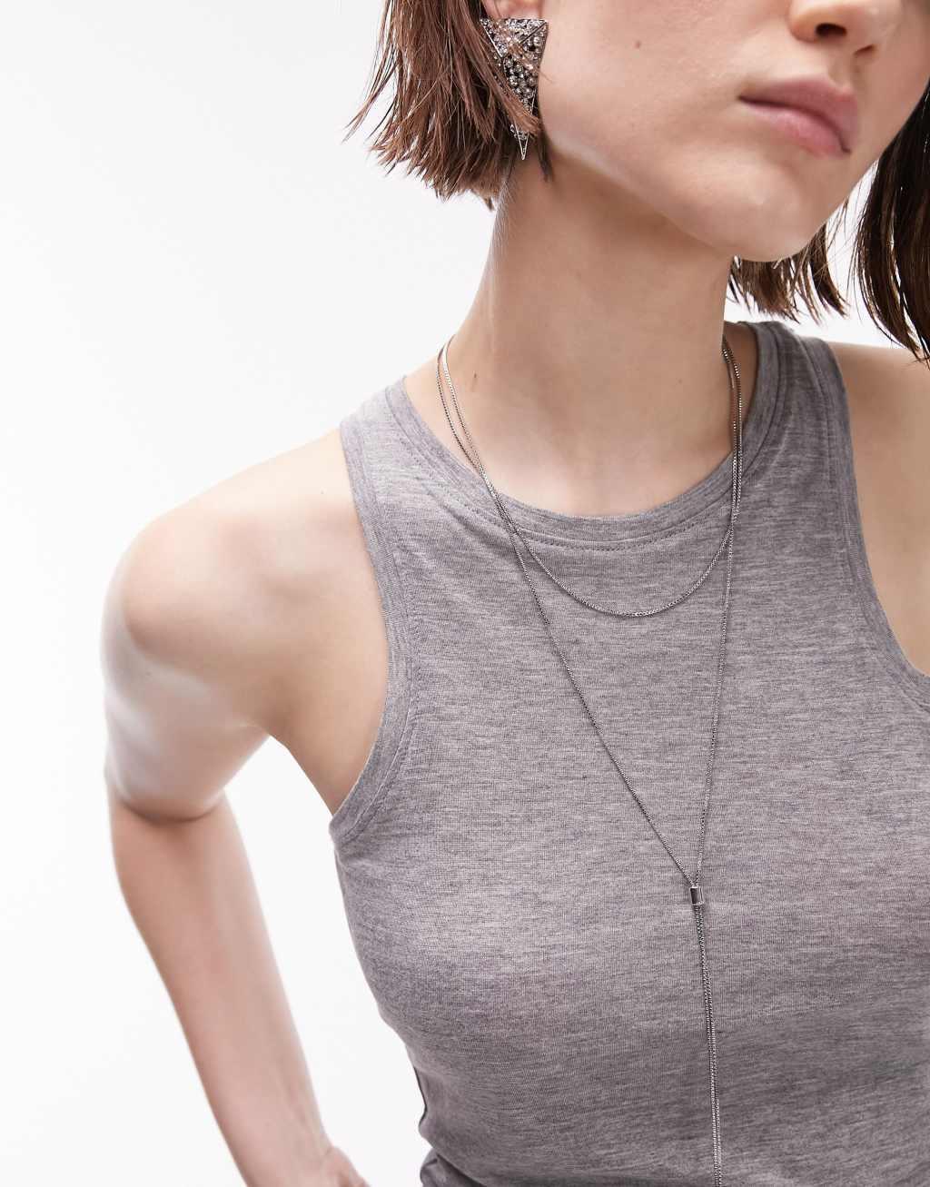 Topshop premium slinky racer tank top in gray heather Product Image